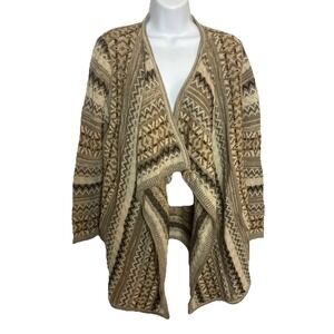 J Jill Womens Small Wool‎ Alpaca Aztec Tribal Asymmetrical Open Cardigan Sweater